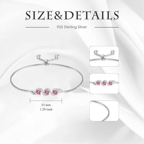 3-Stone 5mm Gemstone Adjustable Tennis Bracelet 925 Sterling Silver Birthstone Bracelet Box Chain with 7+2 inch Chain for Women Gifts in Kuwait