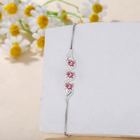 3-Stone 5mm Gemstone Adjustable Tennis Bracelet 925 Sterling Silver Birthstone Bracelet Box Chain with 7+2 inch Chain for Women Gifts in Kuwait