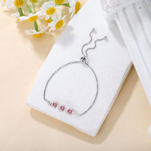 3-Stone 5mm Gemstone Adjustable Tennis Bracelet 925 Sterling Silver Birthstone Bracelet Box Chain with 7+2 inch Chain for Women Gifts in Kuwait