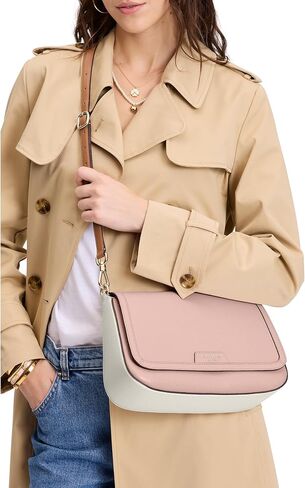 kate spade new york Hudson Pebbled Leather Flap Shoulder Bag, Pastry Pink in Kuwait