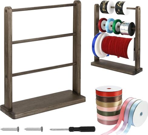 4 Tier Wooden Ribbon Organizer Rack, Large Capacity Ribbon Holder, Ribbon Spool Holder Stand, Washi Tape Storage Organizer, Wooden Sewing Organizer Display Shelf for Craft Room,Cake Shop,Flower Store in Kuwait