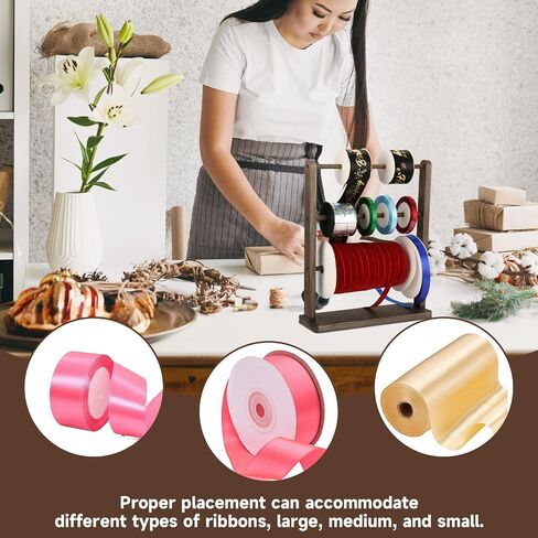 4 Tier Wooden Ribbon Organizer Rack, Large Capacity Ribbon Holder, Ribbon Spool Holder Stand, Washi Tape Storage Organizer, Wooden Sewing Organizer Display Shelf for Craft Room,Cake Shop,Flower Store in Kuwait
