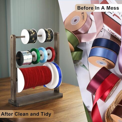 4 Tier Wooden Ribbon Organizer Rack, Large Capacity Ribbon Holder, Ribbon Spool Holder Stand, Washi Tape Storage Organizer, Wooden Sewing Organizer Display Shelf for Craft Room,Cake Shop,Flower Store in Kuwait