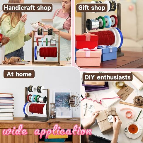 4 Tier Wooden Ribbon Organizer Rack, Large Capacity Ribbon Holder, Ribbon Spool Holder Stand, Washi Tape Storage Organizer, Wooden Sewing Organizer Display Shelf for Craft Room,Cake Shop,Flower Store in Kuwait