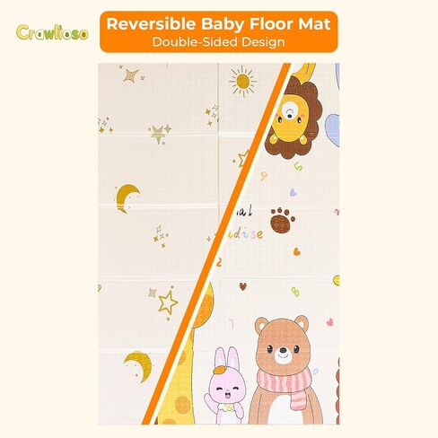 حصيرة لعب الأطفال للأرضية - 79 "× 71" قابلة للطي وماقدة على الوجهين زحف زحف كبير مع حقيبة حمل ، ولعب الرغوة غير القوية للماء للرضع والأطفال الصغار - COSMO & CRITRES in Saudi Arabia