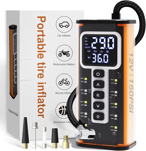 Tire Inflator Portable Air Compressor, Air Pump for Car Tires 5X Faster 150 Psi Digital Pressure Gauge, LED Light and Auto Shut-off Cordless Pocket Portable Pump for Car, Motorcycle, Bike, Balls etc. in Saudi Arabia