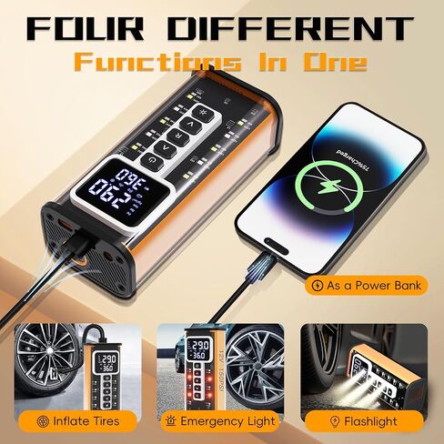 Tire Inflator Portable Air Compressor, Air Pump for Car Tires 5X Faster 150 Psi Digital Pressure Gauge, LED Light and Auto Shut-off Cordless Pocket Portable Pump for Car, Motorcycle, Bike, Balls etc. in Saudi Arabia