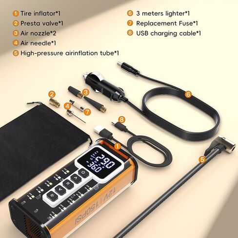 Tire Inflator Portable Air Compressor, Air Pump for Car Tires 5X Faster 150 Psi Digital Pressure Gauge, LED Light and Auto Shut-off Cordless Pocket Portable Pump for Car, Motorcycle, Bike, Balls etc. in Saudi Arabia