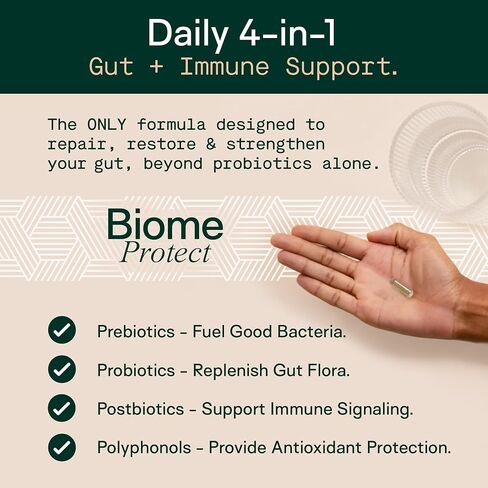 Adapt Naturals 4-in-1 Biome Protect Prebiotics, Probiotics Supplement Postbiotics & Polyphenols for Microbiome, Gut Health & Defense for Women & Men, 30 Day Supply in Saudi Arabia