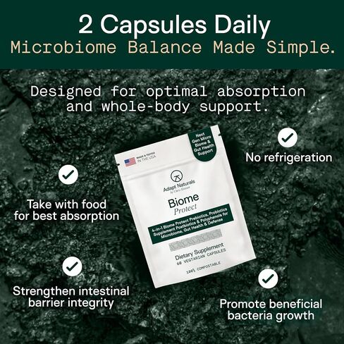 Adapt Naturals 4-in-1 Biome Protect Prebiotics, Probiotics Supplement Postbiotics & Polyphenols for Microbiome, Gut Health & Defense for Women & Men, 30 Day Supply in Saudi Arabia