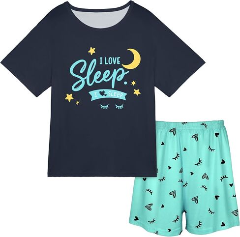 Play Tailor Girls Pajamas for Kids 2 PCS Summer Pjs Set Short Sleeve Top and Shorts Sleepwear for Teen Girl in Kuwait