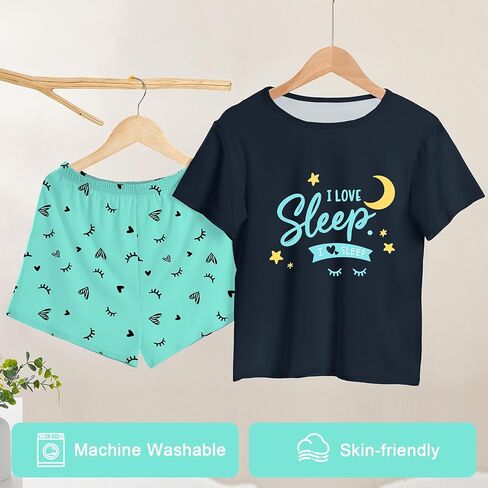 Play Tailor Girls Pajamas for Kids 2 PCS Summer Pjs Set Short Sleeve Top and Shorts Sleepwear for Teen Girl in Kuwait