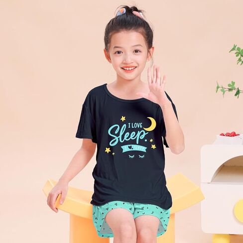Play Tailor Girls Pajamas for Kids 2 PCS Summer Pjs Set Short Sleeve Top and Shorts Sleepwear for Teen Girl in Kuwait
