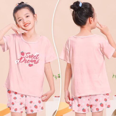Play Tailor Girls Pajamas for Kids 2 PCS Summer Pjs Set Short Sleeve Top and Shorts Sleepwear for Teen Girl in Saudi Arabia