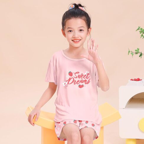 Play Tailor Girls Pajamas for Kids 2 PCS Summer Pjs Set Short Sleeve Top and Shorts Sleepwear for Teen Girl in Saudi Arabia