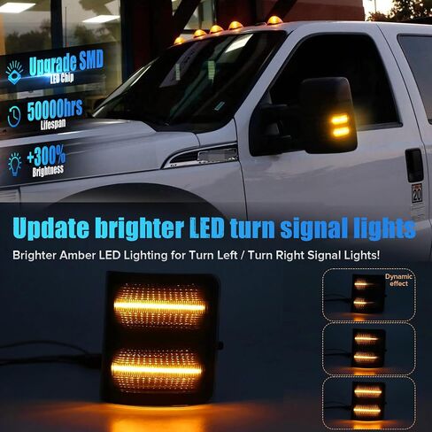 LED Mirror Turn Lights متوافقة مع 2008-2016 F250 F350 F450 F550 Super Duty | Switchback الأصفر/العنبر DRL أضواء وقوف السيارات | Amber Side Mirror Blinkers | عدسة الدخان (2 حزمة) in Kuwait