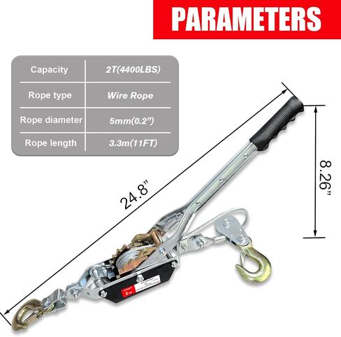 Come Along Winch 2-Ton (4400 Lbs) Pulling Capacity 7.54Ft 2 Hook Heavy Duty Power Cable Come Along Tool with Dual Gears Hand Winch Cable Automotive Hoist Winch Puller in Saudi Arabia