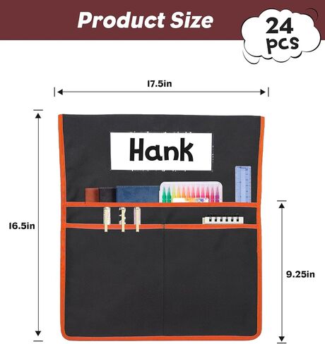 24 PCS Chair Pockets for Classroom,20"x17" Large Chair Pockets,Student Chair Pockets k-2, seat Sacks for Classroom Chairs with Name Tag 24,for Classroom School Home Kindergarten Black in Kuwait