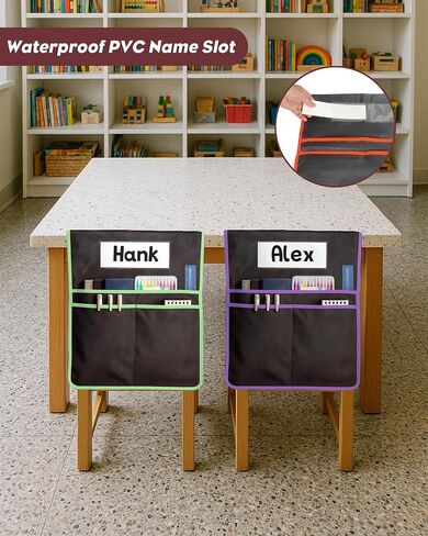 24 PCS Chair Pockets for Classroom,20"x17" Large Chair Pockets,Student Chair Pockets k-2, seat Sacks for Classroom Chairs with Name Tag 24,for Classroom School Home Kindergarten Black in Kuwait