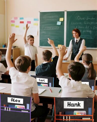 24 PCS Chair Pockets for Classroom,20"x17" Large Chair Pockets,Student Chair Pockets k-2, seat Sacks for Classroom Chairs with Name Tag 24,for Classroom School Home Kindergarten Black in Kuwait