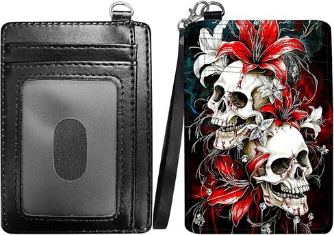 Flower Horse Slim Minimalist Wallet with Lanyard Strap, PU Leather Front Pocket Wallet RFID Blocking Credit Card Holder Card Cases with ID Window for Man Woman Boy Girl in Kuwait