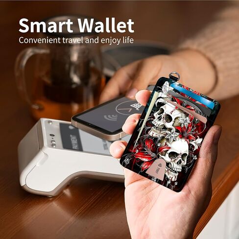 Flower Horse Slim Minimalist Wallet with Lanyard Strap, PU Leather Front Pocket Wallet RFID Blocking Credit Card Holder Card Cases with ID Window for Man Woman Boy Girl in Kuwait