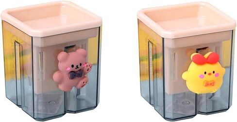 2pcs Creative Cute Cartoon Double Hole Pencil Sharpener, Student Hand Pencil Sharpener, Green Dinosaur + White Rabbit in Kuwait