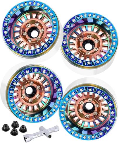 Aluminum 1.9 Beadlock Wheel Rims for 1/10 SCX10 SCX10 II 90046 SCX10 III AXI03007 SCX10 Pro TRX4 TRX6 Gen7/8 D90 VS4-10 MST CFX RC Crawler Car,4pcs RC 1.9 Beadlock Wheel Rims,Titanium in Kuwait
