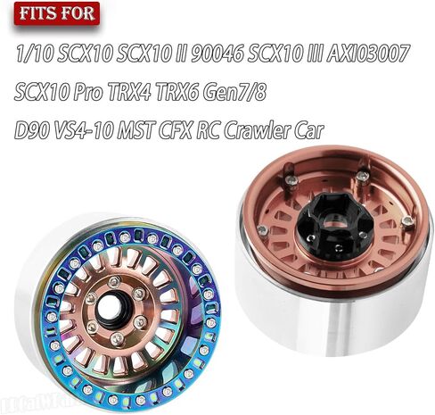 Aluminum 1.9 Beadlock Wheel Rims for 1/10 SCX10 SCX10 II 90046 SCX10 III AXI03007 SCX10 Pro TRX4 TRX6 Gen7/8 D90 VS4-10 MST CFX RC Crawler Car,4pcs RC 1.9 Beadlock Wheel Rims,Titanium in Kuwait