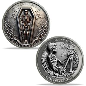 Memento Mori Coin Stoic Coin Blue White Celadon Porcelain Skull Hourglass Memento Vivere Carpe DIEM MINTICAL in Kuwait