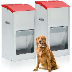 2 Pcs Large Automatic Dog Feeders with Handle Acrylic Panel Galvanized Gravity Feeder Outdoor Hanging for Doggie Breed Dog Food Dispenser Container in Kuwait
