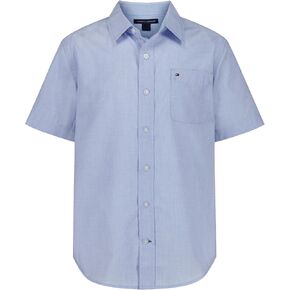 Tommy Hilfiger Boys' Short Sleeve Woven Button-Down Shirt, Lightweight & Breathable, End on End Irish Green, 18-20 in Kuwait