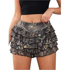 Verdusa Women's Vintage Cheetah Print Ruffle Shorts Tiered Layered Micro Shorts Low Waist Bloomers in Kuwait