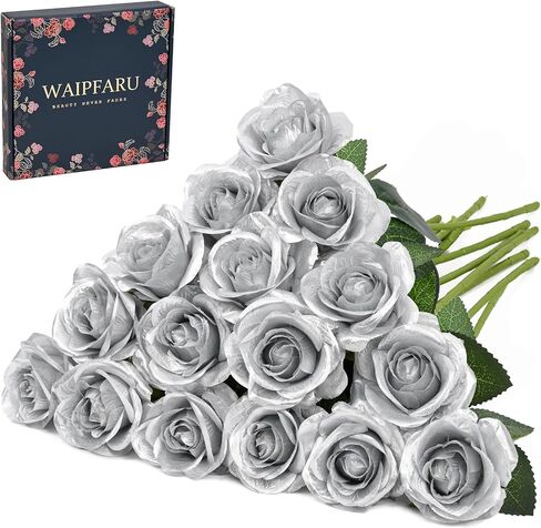 Waipfaru Halloween Flowers, Fake Black Roses Artificial Flowers, Artificial Roses with Long Stems, Faux Silk Roses for Wedding Bouquet Table Centerpieces Indoor Outdoor Decor (10 Pcs, Black) in Kuwait