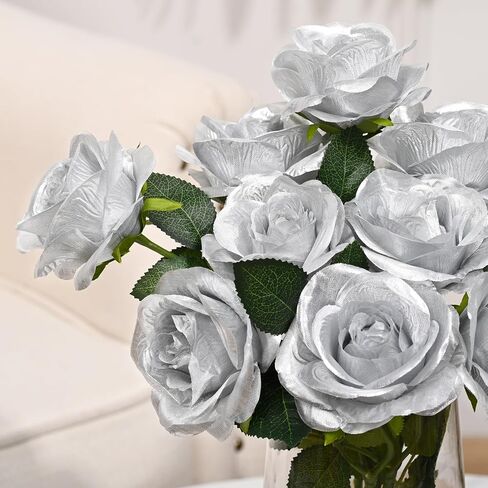 Waipfaru Halloween Flowers, Fake Black Roses Artificial Flowers, Artificial Roses with Long Stems, Faux Silk Roses for Wedding Bouquet Table Centerpieces Indoor Outdoor Decor (10 Pcs, Black) in Kuwait