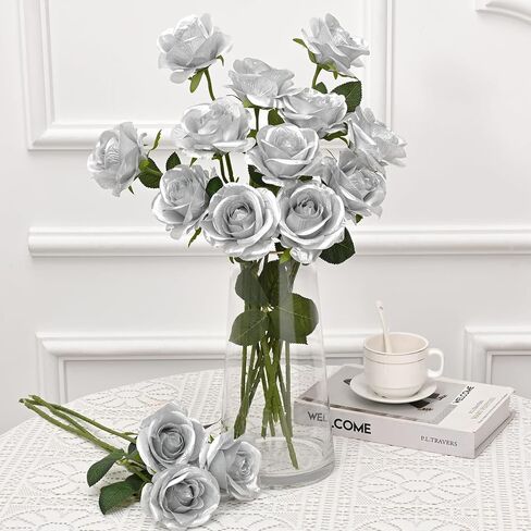 Waipfaru Halloween Flowers, Fake Black Roses Artificial Flowers, Artificial Roses with Long Stems, Faux Silk Roses for Wedding Bouquet Table Centerpieces Indoor Outdoor Decor (10 Pcs, Black) in Kuwait