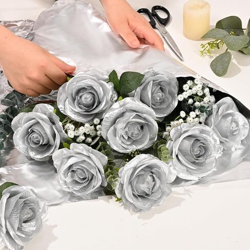 Waipfaru Halloween Flowers, Fake Black Roses Artificial Flowers, Artificial Roses with Long Stems, Faux Silk Roses for Wedding Bouquet Table Centerpieces Indoor Outdoor Decor (10 Pcs, Black) in Kuwait