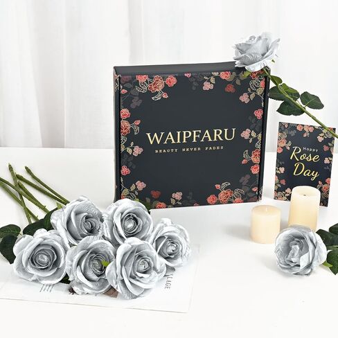 Waipfaru Halloween Flowers, Fake Black Roses Artificial Flowers, Artificial Roses with Long Stems, Faux Silk Roses for Wedding Bouquet Table Centerpieces Indoor Outdoor Decor (10 Pcs, Black) in Kuwait
