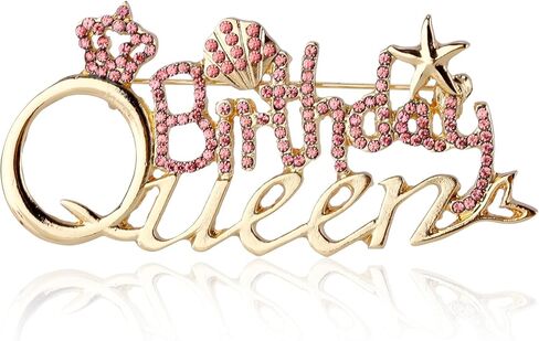 Birthday Brooch Pins for Women, 3x2 Inch Zinc Alloy Letter Brooch Pin Gold Diamond Crown Brooch Birthday Gift for Birthday Party Supplies in Kuwait