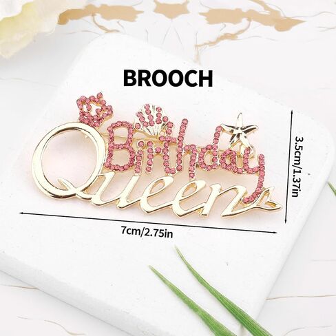 Birthday Brooch Pins for Women, 3x2 Inch Zinc Alloy Letter Brooch Pin Gold Diamond Crown Brooch Birthday Gift for Birthday Party Supplies in Kuwait