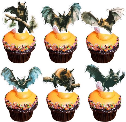 Gyufise 24Pcs Halloween Bat Cupcake Toppers Black Glitter Bat Halloween Cupcake Picks for Halloween Theme Baby Shower Kids Birthday Party Cake Decorations Supplies in Kuwait