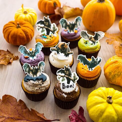 Gyufise 24Pcs Halloween Bat Cupcake Toppers Black Glitter Bat Halloween Cupcake Picks for Halloween Theme Baby Shower Kids Birthday Party Cake Decorations Supplies in Kuwait
