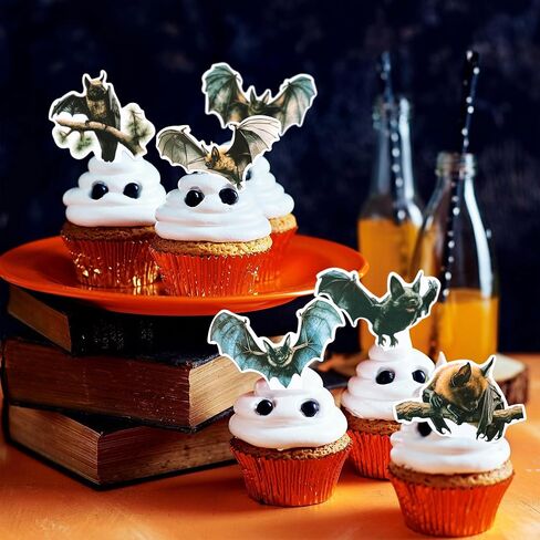 Gyufise 24Pcs Halloween Bat Cupcake Toppers Black Glitter Bat Halloween Cupcake Picks for Halloween Theme Baby Shower Kids Birthday Party Cake Decorations Supplies in Kuwait