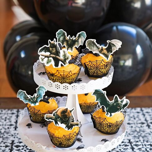 Gyufise 24Pcs Halloween Bat Cupcake Toppers Black Glitter Bat Halloween Cupcake Picks for Halloween Theme Baby Shower Kids Birthday Party Cake Decorations Supplies in Kuwait