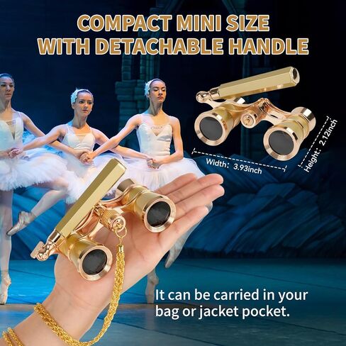3X25 Opera Glasses for Women with Adjustable Handle & Chain,BK9 Optical Lens, Vintage Compact Mini Theater Binoculars Adults Kids in Opera Musical Concert-White in Kuwait