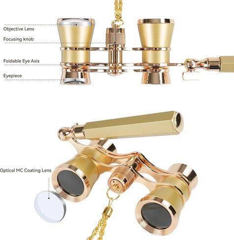 3X25 Opera Glasses for Women with Adjustable Handle & Chain,BK9 Optical Lens, Vintage Compact Mini Theater Binoculars Adults Kids in Opera Musical Concert-White in Kuwait