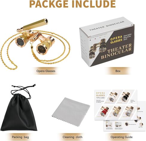 3X25 Opera Glasses for Women with Adjustable Handle & Chain,BK9 Optical Lens, Vintage Compact Mini Theater Binoculars Adults Kids in Opera Musical Concert-White in Kuwait