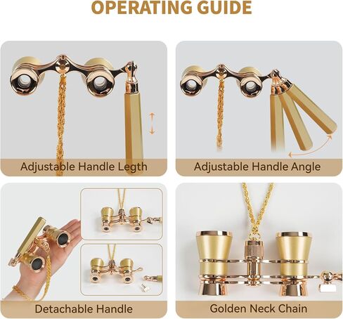 3X25 Opera Glasses for Women with Adjustable Handle & Chain,BK9 Optical Lens, Vintage Compact Mini Theater Binoculars Adults Kids in Opera Musical Concert-White in Kuwait