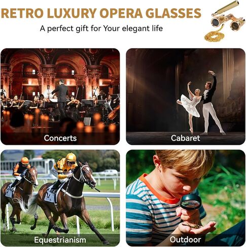 3X25 Opera Glasses for Women with Adjustable Handle & Chain,BK9 Optical Lens, Vintage Compact Mini Theater Binoculars Adults Kids in Opera Musical Concert-White in Kuwait