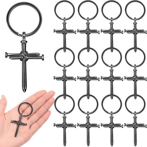 20 Pcs Bulk Christian Gifts 3 Nail Cross Stainless Steel Faith Cross Keychain for Religious Inspirational Favors(Black,Retro Style) in Kuwait